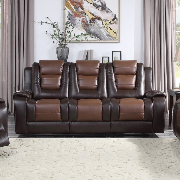 English Elm Modern Faux Leather Reclining Sofa with Console Cup Holders for Living Room B011P228564