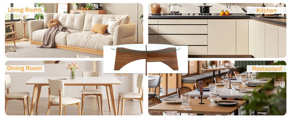 English Elm Oval Tempered Glass Coffee Table with Wood Grain Legs and Built-in Fan Tray Shelf W1151P256008