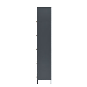 English Elm 76.75'' Tall Steel Barrister Bookcase with Led Lit Shelves and Brass Hardware Display Black SN845P397473B