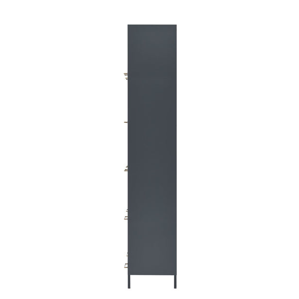 English Elm 76.75'' Tall Steel Barrister Bookcase with Led Lit Shelves and Brass Hardware Display Black SN845P397473B