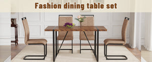 English Elm Table Retro Dining Set With Fishbone Mdf Top & 4 Brown Fabric Chairs - Modern, Stylish, Durable W1151S03140-GIGA