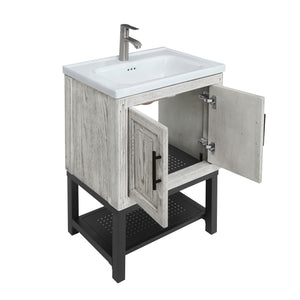 English Elm 24" Modern Bathroom Vanity with White Ceramic Sink, Textured Faucet, Adjustable Feet & Shelf — Sleek Storage Cabinet W688P224402