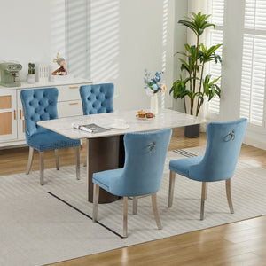 English Elm Nikki Velvet Tufted Dining Chair with Nailhead Trim and Chrome Legs – Plush High-Rebound Cushion Comfort Light Blue W1143P369091