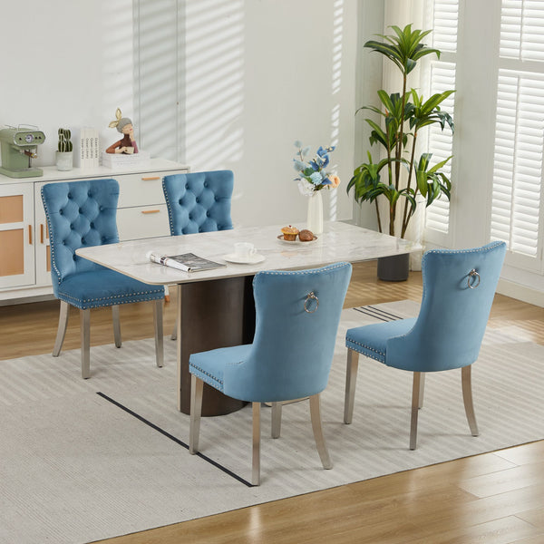 English Elm Nikki Velvet Tufted Dining Chair with Nailhead Trim and Chrome Legs – Plush High-Rebound Cushion Comfort Light Blue W1143P369091