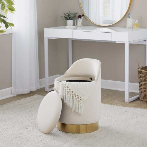 English Elm 18" Tufted Velvet Vanity Stool with 360 Swivel Base and Hidden Storage Compartment Cream B202P471497