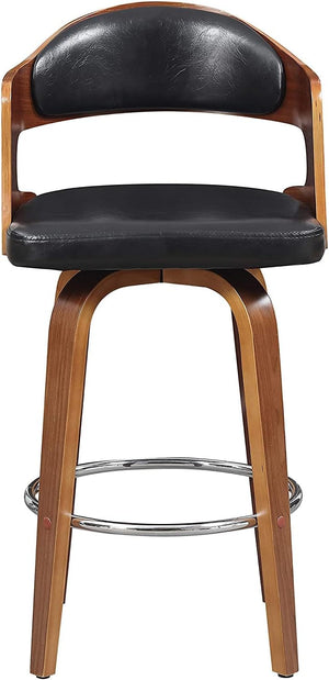 English Elm Wood Mid-Century 27-Inch Swivel Barstool in Black Brown Faux Leather with Solid Wood Frame, Waterproof Seat, Gold Accents - Counter Height Comfort and Stylish Retro Design B347P338473