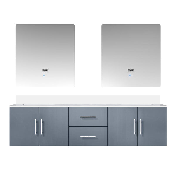 English Elm Dark Grey Double Bath Vanity 72" W x 22" D with Cultured Marble Top, Soft-Close Drawers & LED Mirrors B2731S00876