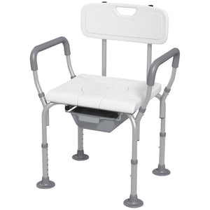 English Elm HOMCOM Adjustable 3-in-1 Shower Chair with Back & Arms, Raised Commode Seat, Suction Feet for Seniors W2225P217468