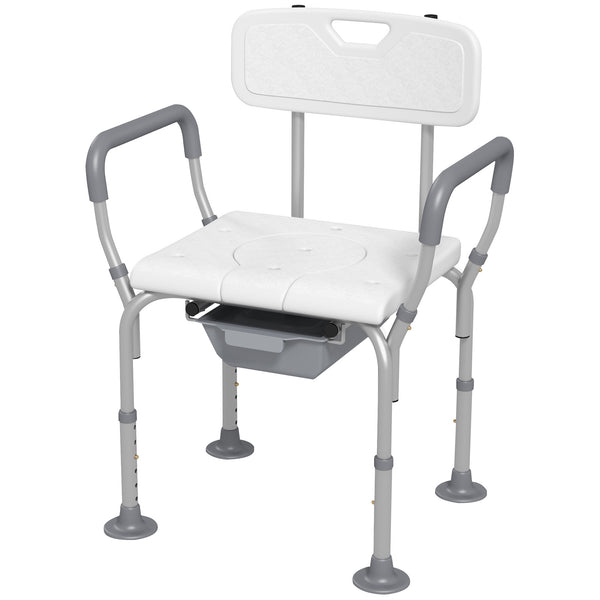 English Elm HOMCOM Adjustable 3-in-1 Shower Chair with Back & Arms, Raised Commode Seat, Suction Feet for Seniors W2225P217468