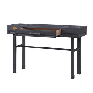 English Elm Metal Vanity Desk with Recessed Panel Design, One Drawer Accent Table for Stylish Bedroom Focal Point Gunmetal B016P317138