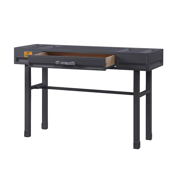 English Elm Metal Vanity Desk with Recessed Panel Design, One Drawer Accent Table for Stylish Bedroom Focal Point Gunmetal B016P317138