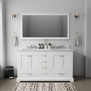 English Elm White Double Bath Vanity 60" W With 58" Mirror - Elegant Design, Ample Storage & Easy Installation B2731S00490-GIGA