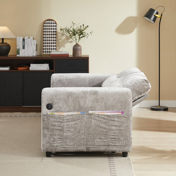 English Elm Modern Chenille Tufted Sleeper Sofa with Usb Port and Storage for Guest Rooms W1183S00025