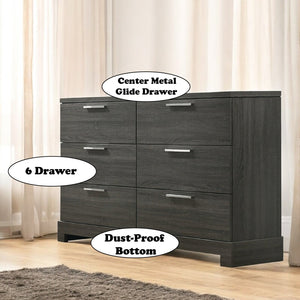 English Elm Lantha Sleek Oak Finish Dresser with Six Smooth-Glide Drawers, Wood Sled Base, Durable Dovetail Craftsmanship Gray 63 L x 18 W x 41 H B2726P257365