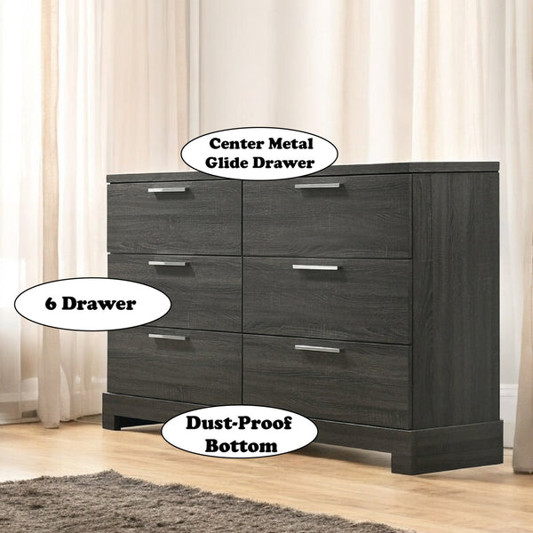 English Elm Lantha Sleek Oak Finish Dresser with Six Smooth-Glide Drawers, Wood Sled Base, Durable Dovetail Craftsmanship Gray 63 L x 18 W x 41 H B2726P257365