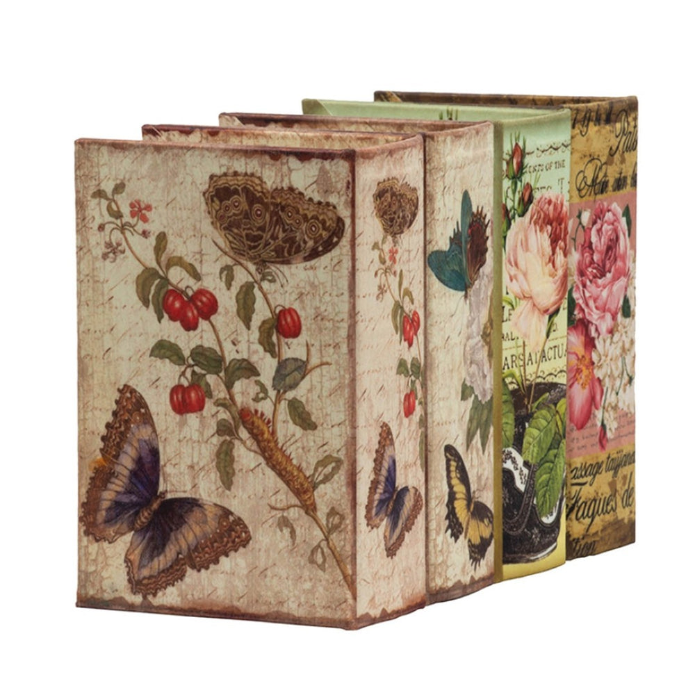 English Elm Set Of 4 Decorative Book Boxes – Vintage Floral & Butterfly Designs For Stylish Storage & Display W2078P215575-GIGA