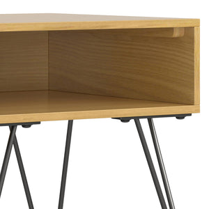 English Elm Hunter Handcrafted Solid Wood Veneer End Table with Open Storage and Industrial Hairpin Legs Oak B136P203450