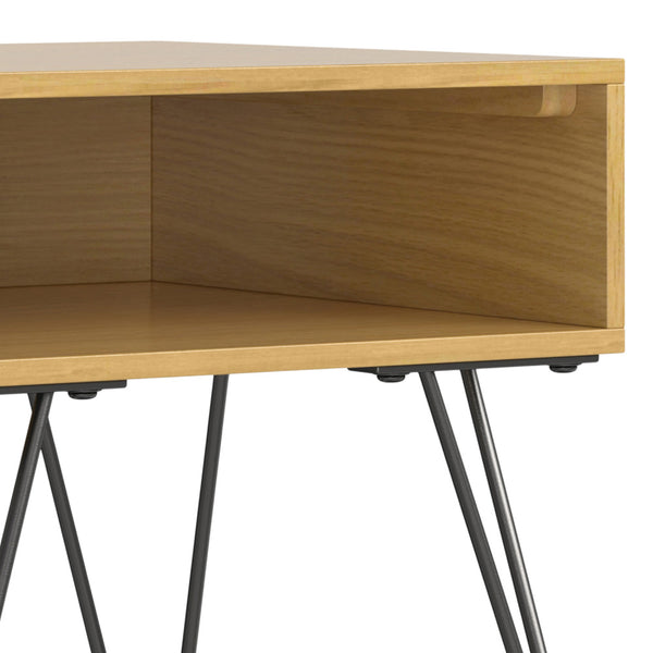 English Elm Hunter Handcrafted Solid Wood Veneer End Table with Open Storage and Industrial Hairpin Legs Oak B136P203450