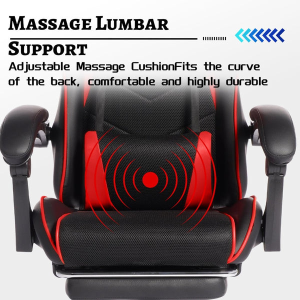 English Elm Deepfurniture Racing Style Gaming Chair Pu Leather Massage Lumbar Footrest Home Office Black+Red W3860P428626