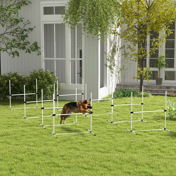 English Elm PawHut Dog Agility Training Set — 8 Adjustable Jump Bars with Portable Carry Bag for Easy Practice White W2225P217630