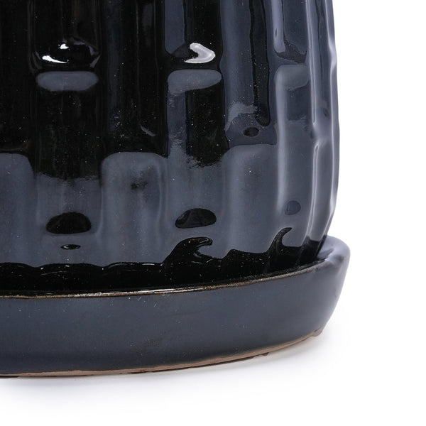 English Elm Set Of 2 Ceramic Flowerpots - 7" Modern Black Planters For Stylish Patio, Garden & Windowsill Decor W3273P322303-GIGA