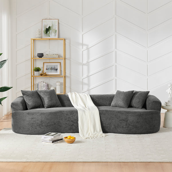 English Elm Modern Curved 4-Seater Sectional Sofa In Dark Grey Chenille – Minimalist Design, No Assembly Needed! W1413S00105