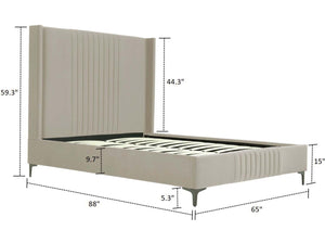 English Elm Promenade Upholstered Velvet Queen Bed In Rustic Taupe - Stylish Comfort, Durable Design & Easy Assembly B365S00051-GIGA