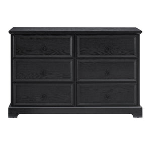 English Elm Modern 6-Drawer Chest of Drawers for Bedroom — Spacious Wooden Dresser with Smooth Glide Drawers, Elegant Patterned Top Black W2275P224406