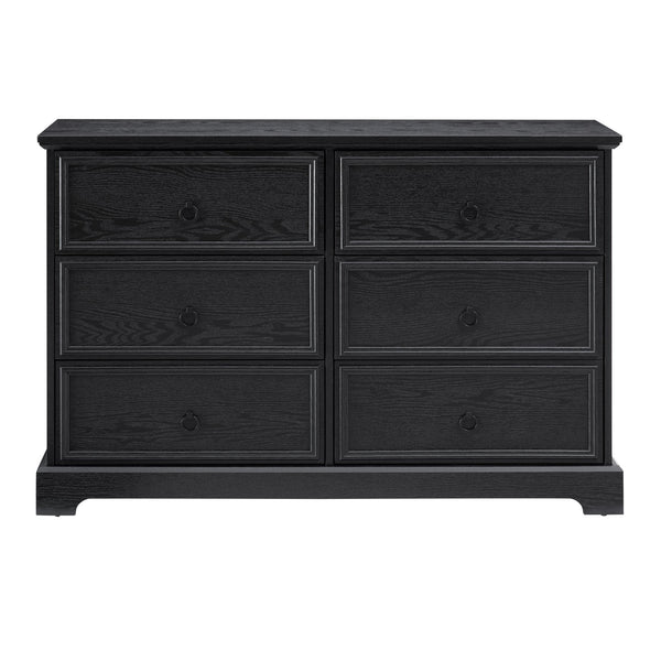 English Elm Modern 6-Drawer Chest of Drawers for Bedroom — Spacious Wooden Dresser with Smooth Glide Drawers, Elegant Patterned Top Black W2275P224406
