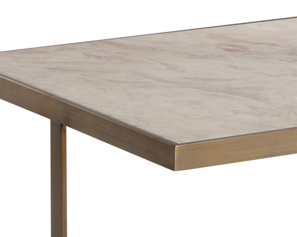 Sunpan Kamali Coffee Table - Elegant Beige Marble Top with Antique Gold Base for Luxurious Living Spaces