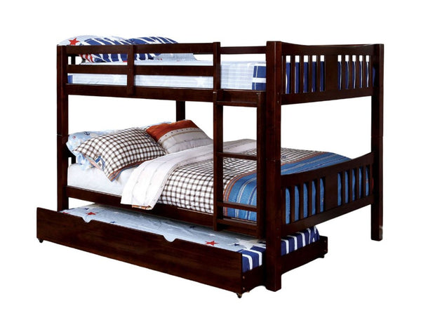 English Elm Transitional Full Over Full Bunk Bed In Dark Walnut - Solid Wood With Safety Rails & Attached Ladder B2741S00351-GIGA