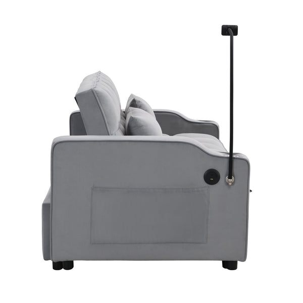 English Elm Modern Velvet Loveseat Futon Sofa with Pullout Bed, 3-in-1 Convertible Sleeper, USB Ports, Pockets Light Gray 46.85 L x 38.98 W x 16.14 H W2297P224268