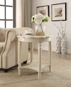 English Elm Antique White End Table With Open Bottom Shelf - French Country Style, Distressed Finish & Mobility B062P189204