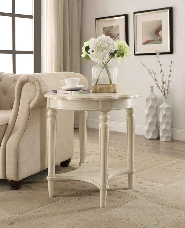 English Elm Antique White End Table With Open Bottom Shelf - French Country Style, Distressed Finish & Mobility B062P189204