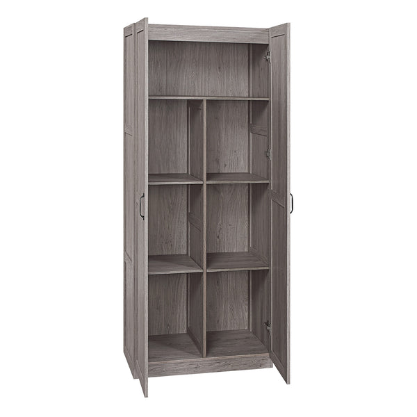 English Elm Cornelia Grey Storage Cabinet 71" Tall MDF with 6 Adjustable Shelves, Soft-Close Doors & Mop Base B365P397854