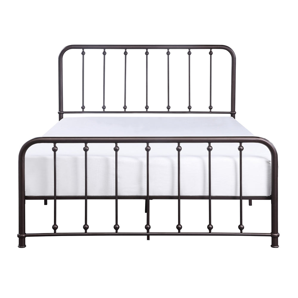 English Elm Classic Queen Platform Bed with Curved Headboard and Ball Accent Detailing, Dark Bronze Metal Frame Antique Bronze 66 L x 38.5 W x 3.75 H B011P263747