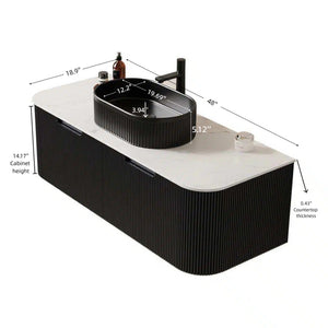 English Elm Dina Floating Bathroom Vanity with Crystal Glass Basin and Sintered Stone Top Black,Carrara White W2615S00199