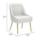 Maxine Dining Chair White & Gold 109714 Zuo Modern