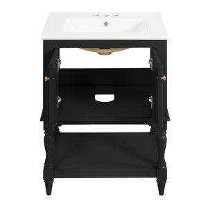 English Elm 24'' French Style Bathroom Vanity with Ceramic Sink Soft Close Cabinet and Drawer Black N710P411341B