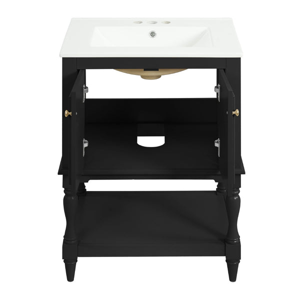 English Elm 24'' French Style Bathroom Vanity with Ceramic Sink Soft Close Cabinet and Drawer Black N710P411341B