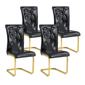 English Elm Set of 2 Glam Faux Alligator Pvc Dining Chairs with Crystal Buckle Bow Legs Black W3875P371066