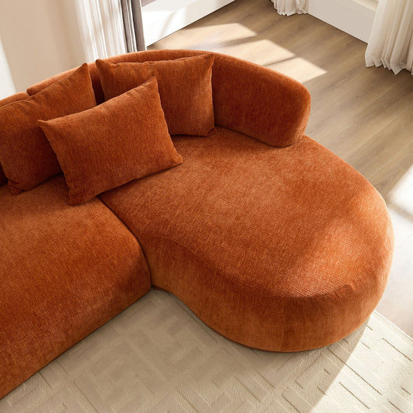 English Elm Oversized L-Shaped Sectional Sofa Right-Facing Chaise with PU Leather Base, Plush Deep Seats, No Assembly Required, Includes 6 Pillows Orange W3208S00007