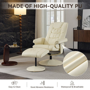English Elm 015-Recliner Ergonomic Swivel Massage Chair with Ottoman, Heated 5-Point Vibration, 140° PU Recliner Beige W2636P262437