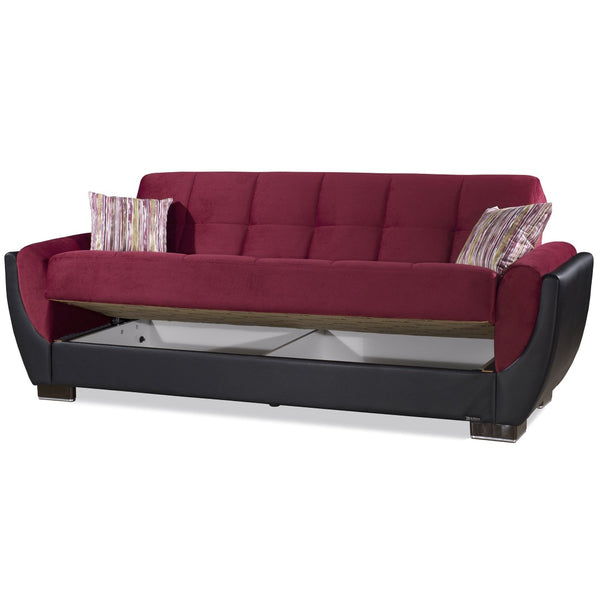 English Elm Primenest Skyhaven Convertible Upholstered Sofabed With Storage – Burgundy Microfiber, Compact Comfort B030P286503-GIGA
