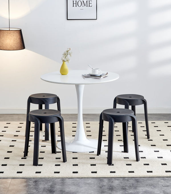 English Elm 6 Stackable Classroom Stools Set of 6 Durable Plastic Nesting Round Seats 330lb Capacity Indoor Outdoor Seating Black W370P165823