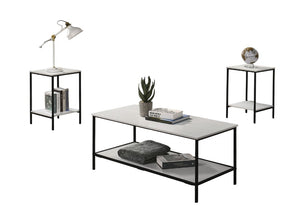 English Elm White Modern 3pc Table Set with Angular Geometric Metal Bases, Engineered Wood Surfaces, Sleek Living Room White 47 L x 21 W x 5 H B2741P392070