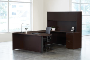 OSP Home Furnishings Napa L Shaped Executive Workstation with Locking Pedestal and Integrated Wire Management Espresso NAPESP-TYP18R