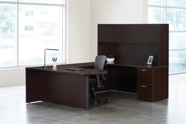 OSP Home Furnishings Napa L Shaped Executive Workstation with Locking Pedestal and Integrated Wire Management Espresso NAPESP-TYP18R