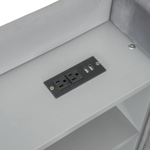 English Elm Twin Upholstered Daybed with Pull-Up Trundle, Velvet High Back with Shelves, Flip Storage & USB Gray SF000194AAE