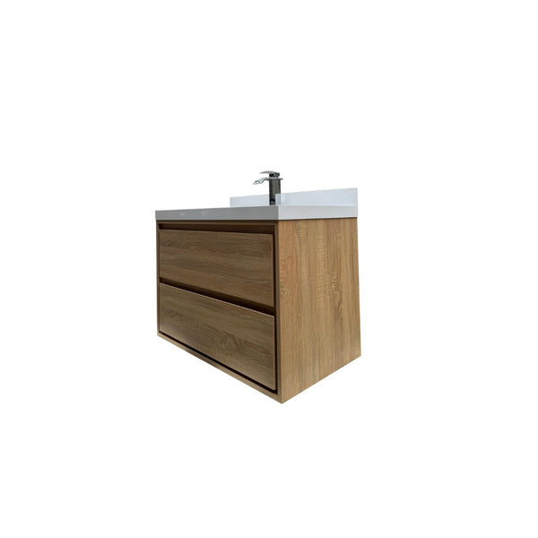 English Elm 35.98"w Floating Bathroom Vanity with Ceramic Basin and White Stone Countertop T3785S00017